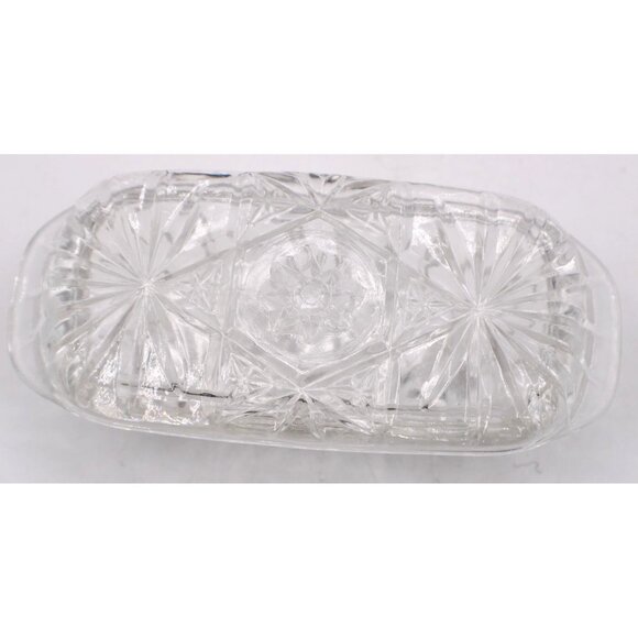 Vintage Anchor Hocking Glass Butter Dish EAPC Prescut Star of David Design 7" - Picture 7 of 11